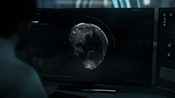 Spy program is analyzing the earth map to gather confidential intelligence alt