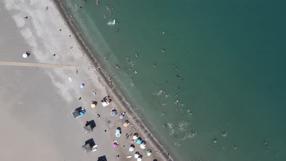 Beach Sunbed People Swim Aerial