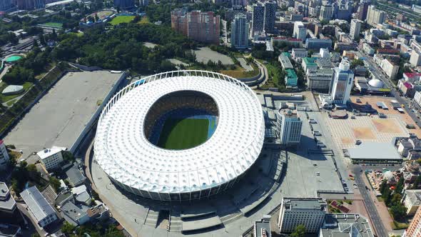 Fly Over the Olympic National Sports Complex Aerial Footage. Summer 2019 in Kiev. Olimpiyskiy