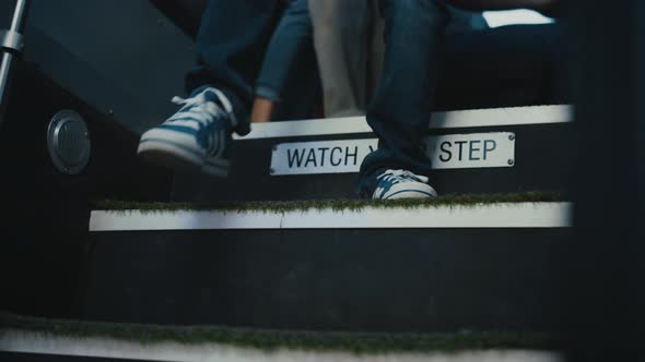 Students Legs Leaving School Bus Closeup