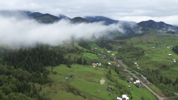 Ukraine, Carpathians: Fog in the Mountains. Aerial