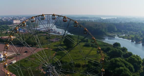 Aerial Top View Flying Over the Ferris Wheel