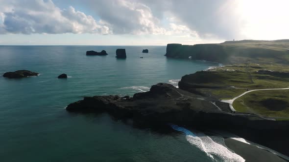 Iceland Black Sand Beach with Huge Waves at Reynisfjara Vik