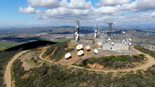 Aerial View of Telecommunication Antennas on the Top of Mountain