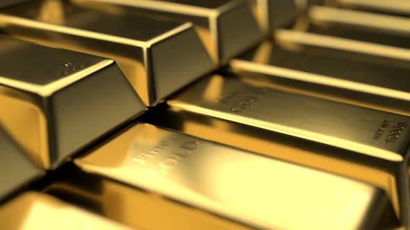 Close-up View of Fine Gold Bars with Interesting Play of Light and Shadow