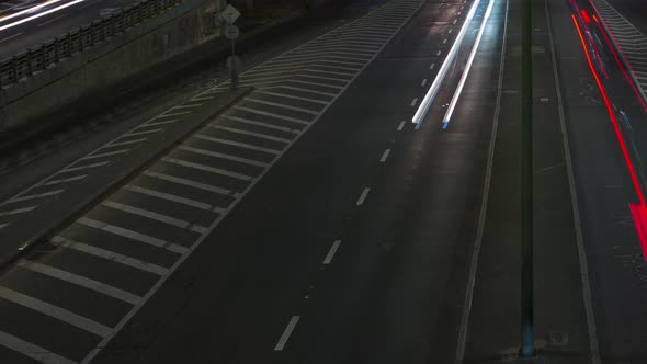 The Movement Of Cars On The Road Of A Big City, Time Lapse, Track, Night