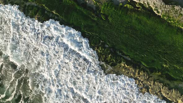 Texture of the rocky shore Aerial View 4 K