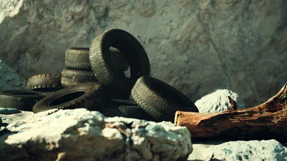 Old Abandoned Tyres on Sea Shore