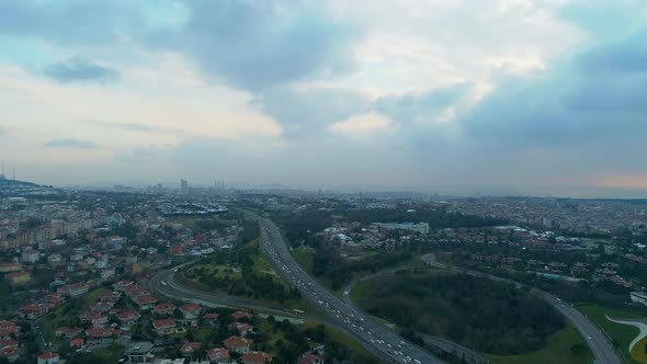 City Road And Traffic Aerial View