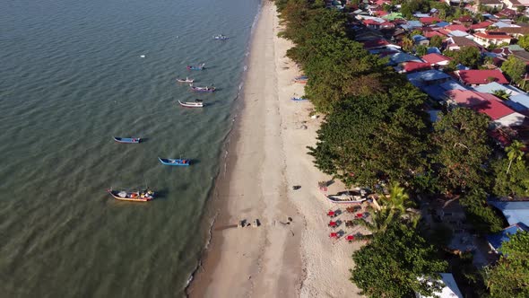 Aerial view fishing boat at Pantai Bersih