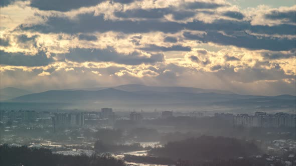 Beautiful Timelapse Clouds Over the City of Ivanofrankivsk in Winter