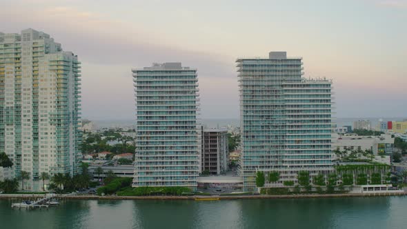 Aerial view of buildings and a road in Miami