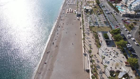 Aerial View of the Beach at the Seaside Resort Town, Turkey