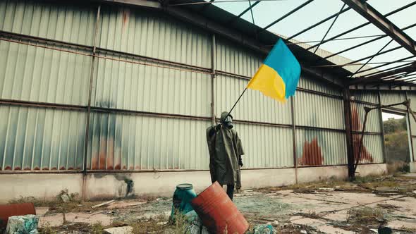 Ukraine Flag Waving Amidst the Rubble