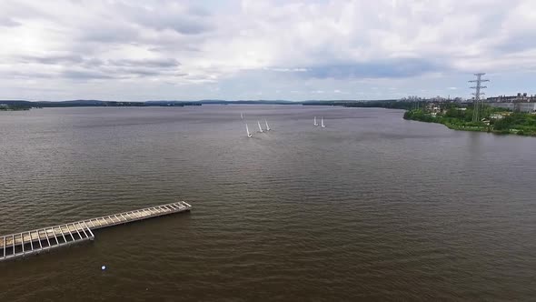 Regatta. Aerial view of Boats on the city pond 13