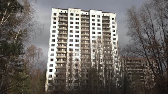 Chernobyl Exclusion Zone. Pripyat. Aerial. Abandoned City Building