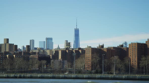 WTC seen behind apartment buildings