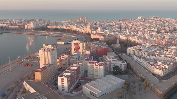 Aerial view of a city on a sea coast