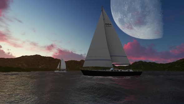 Sail between icebergs on a full moon