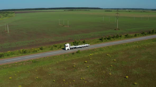 Aerial View of a Truck on the Highway