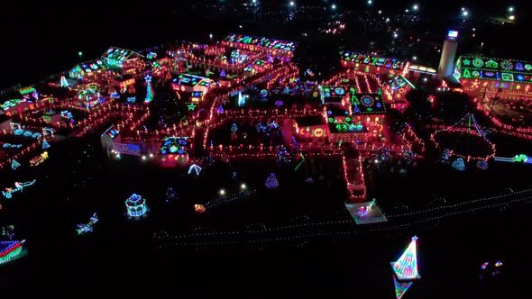 Christmas Light Display in Farmlands as seen by a Drone