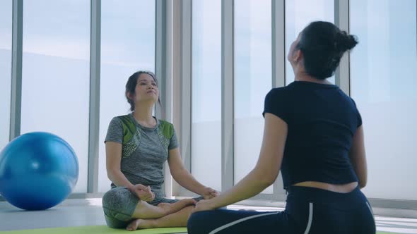 Exercise concept. Female athletes stretching in the gym. 4k Resolution