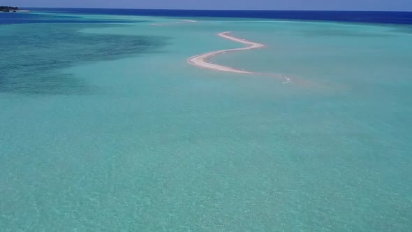 Aerial travel of tropical sea view beach voyage by blue lagoon and sand background