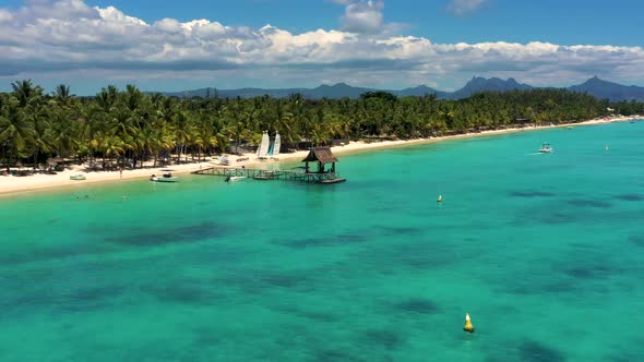 Mauritius, Trou aux Biches. Flight above the sea the beautiful Mauritian beach and Trou aux Biches r