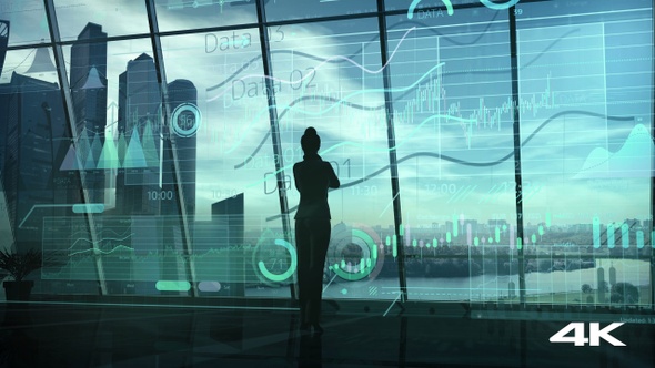 Silhouette Of A Business Woman Surrounded By An Array Of Data 4K