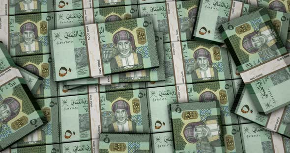 Oman Rial money banknotes packs surface