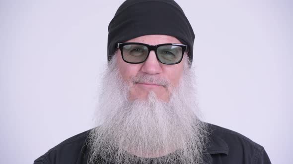 Face of Mature Bearded Hipster Man with Sunglasses