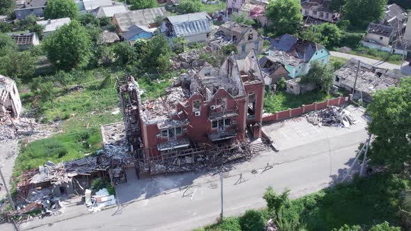 War in Ukraine  a Destroyed Building in the City of Makariv