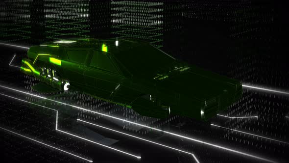 A futuristic vehicle is passing through the data space in the computer universe alt