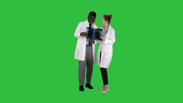 Young female doctor and afro american doctor looking