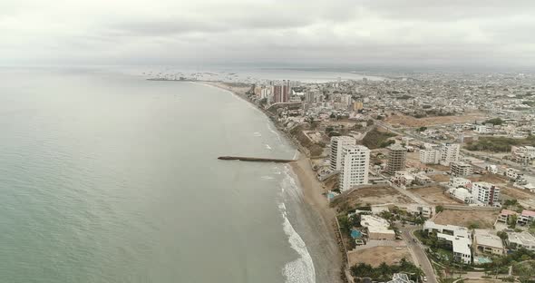 aerial shot of the coast of Manta in Manabi Ecuador