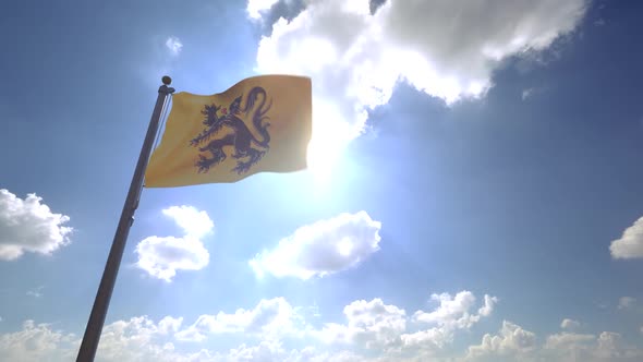 Flemish Region Flag (Belgium) on a Flagpole V4