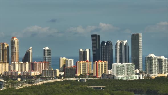 1080p aerial panorama highrise condos Sunny Isles Beach FL