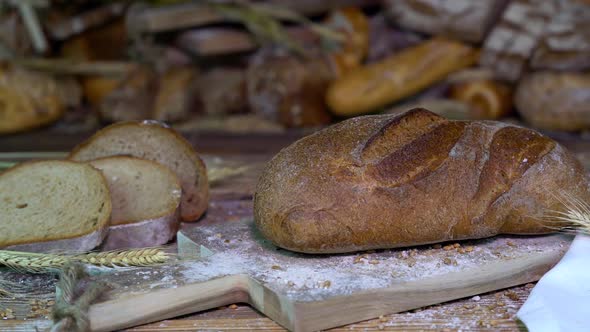 Fragrant baked bread in a bakery in Switzerland