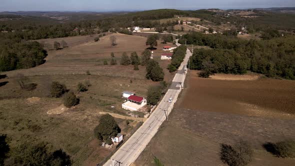 Aerial view of village roads 