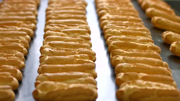 Eclairs Moving on Conveyor Line