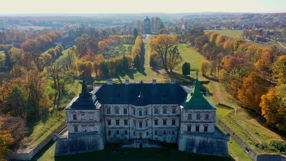 Aerial View of Haunted Castle of Pidhirtsi, Ukraine