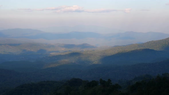 Beautiful Tropical Valley with Green Hills in Sunny Day in Northern Thailand