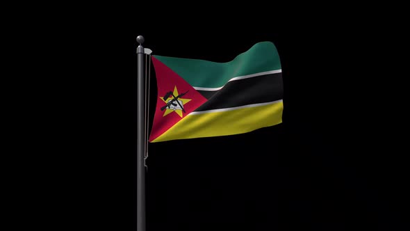 Mozambique Flag On Flagpole With Alpha Channel