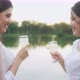 Asian Lesbian Couple Enjoying Champagne On Their Wedding Celebration. - VideoHive Item for Sale