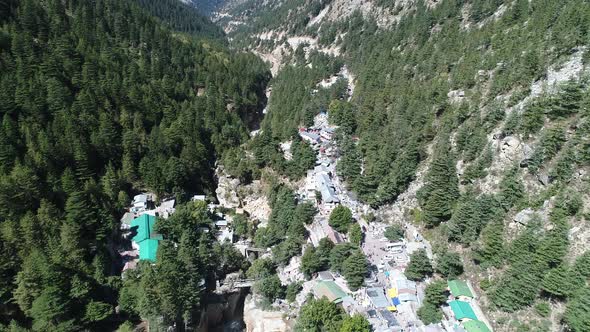 Gangotri village in the state of Uttarakhand in India seen from the sky