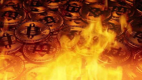 Bitcoins In Fire Crypto Currency