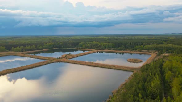 Stormwater Ponds or Rainwater Artifical Basins Aerial View