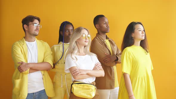 Portrait of Individual People of Different Races Standing Separately Looking Away. People Diversity