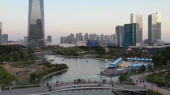 4K Aerial Drone Footage View of Central Park in Songdo