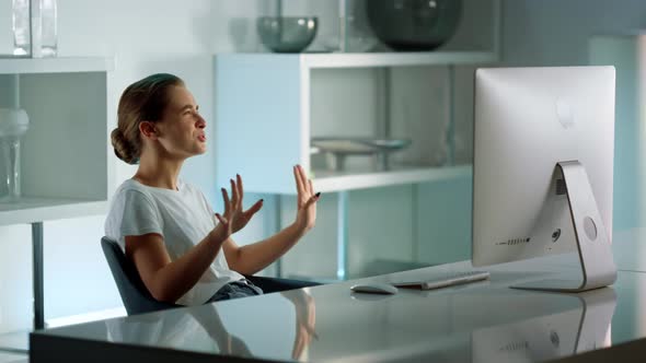 Relaxed Girl Having Video Call with Friend at Home